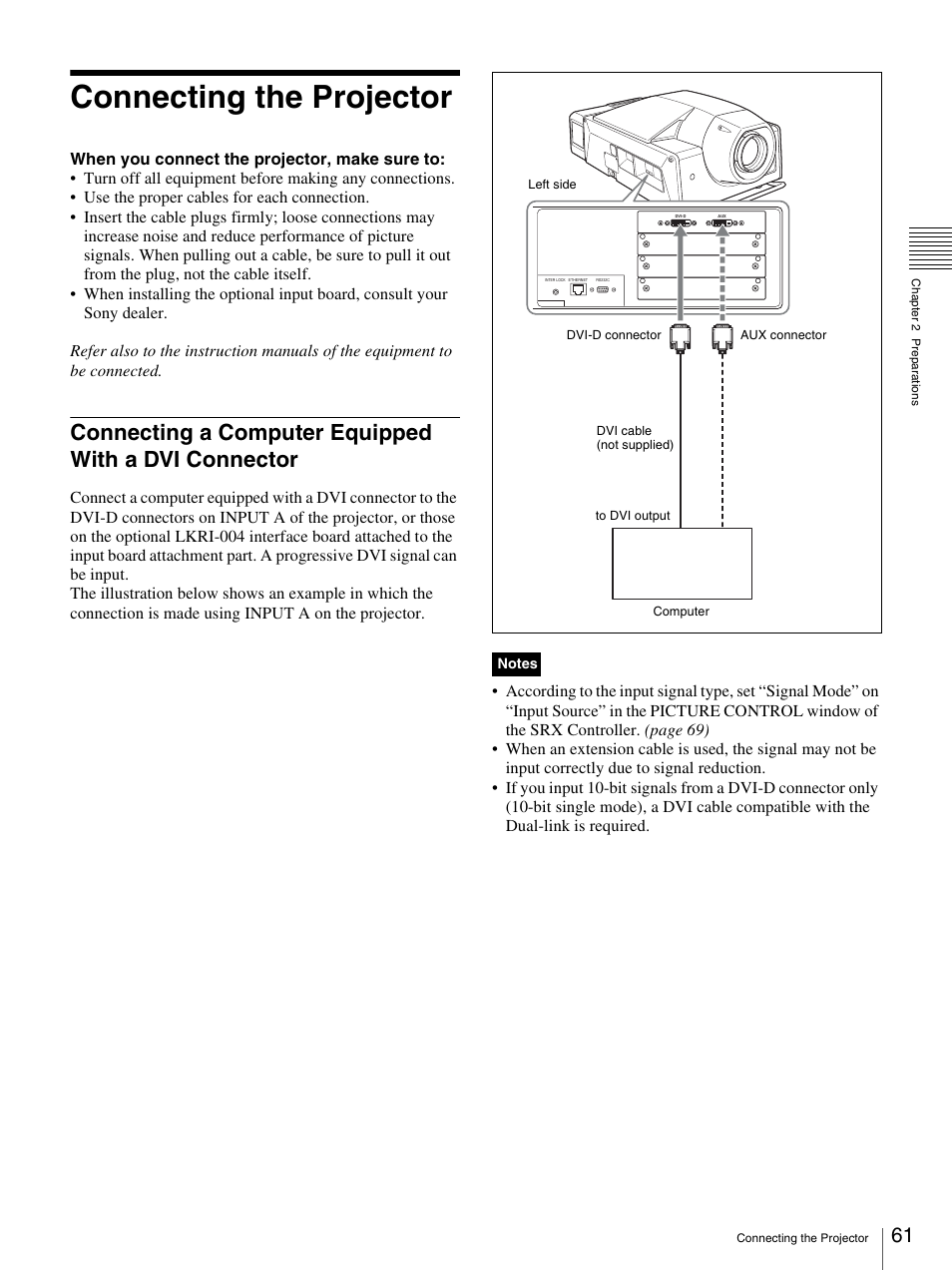 Connecting the projector | Sony SRX-S105 User Manual | Page 61 / 83