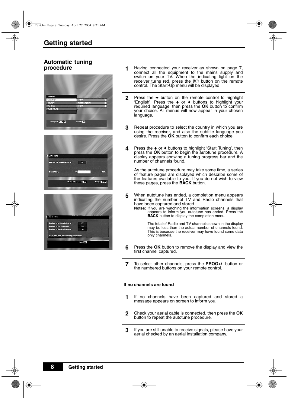 Getting started | Sony VTX-D800U User Manual | Page 10 / 28