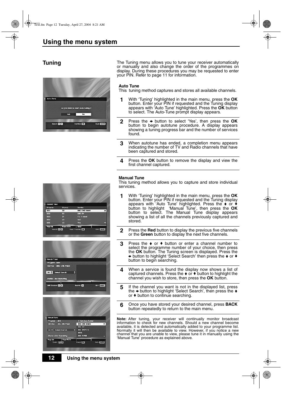 Using the menu system | Sony VTX-D800U User Manual | Page 14 / 28