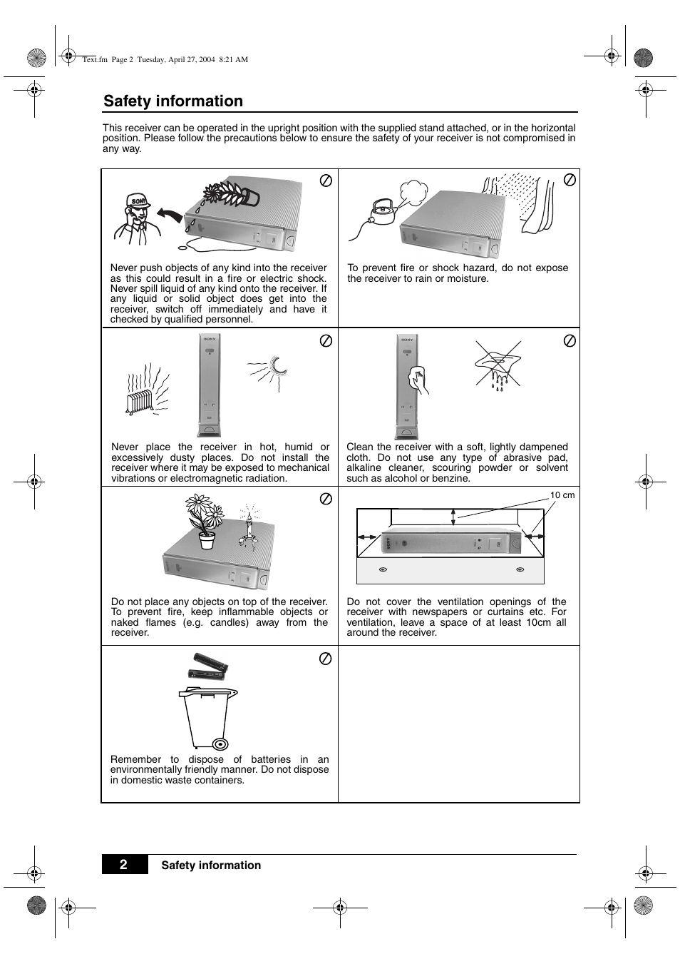 Safety information | Sony VTX-D800U User Manual | Page 4 / 28