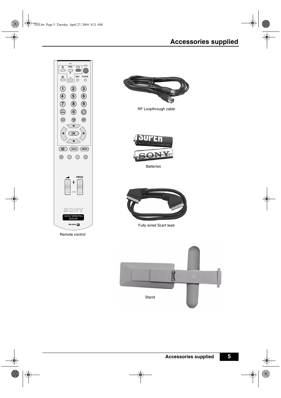 Accessories supplied | Sony VTX-D800U User Manual | Page 7 / 28