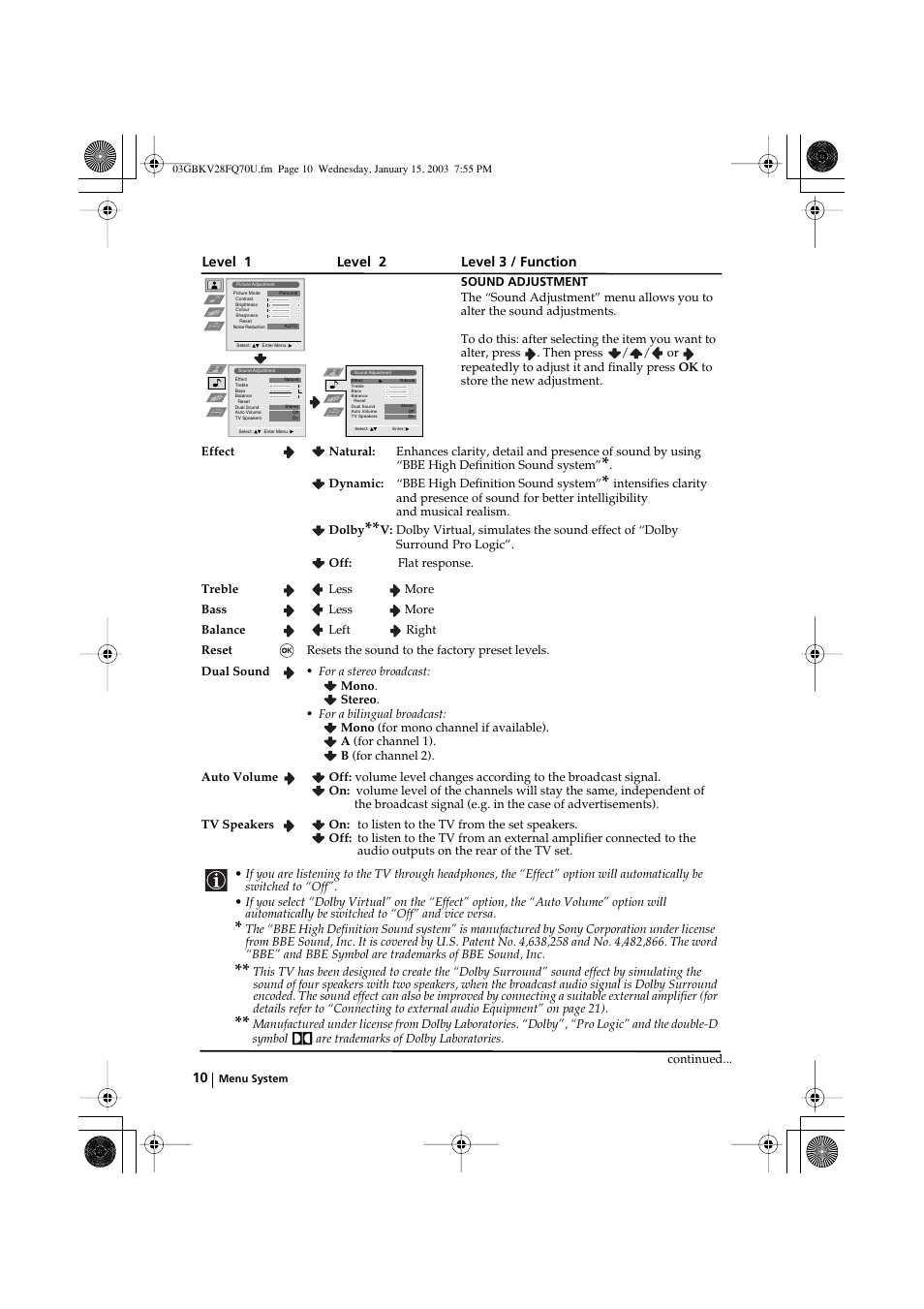 Sony FD Trinitron KV-32FQ70U User Manual | Page 10 / 28