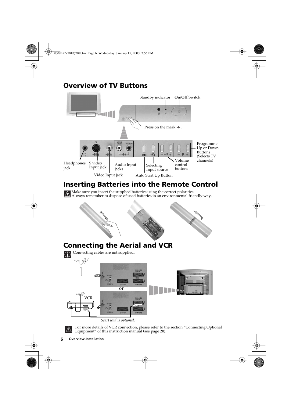 Connecting the aerial and vcr | Sony FD Trinitron KV-32FQ70U User Manual | Page 6 / 28
