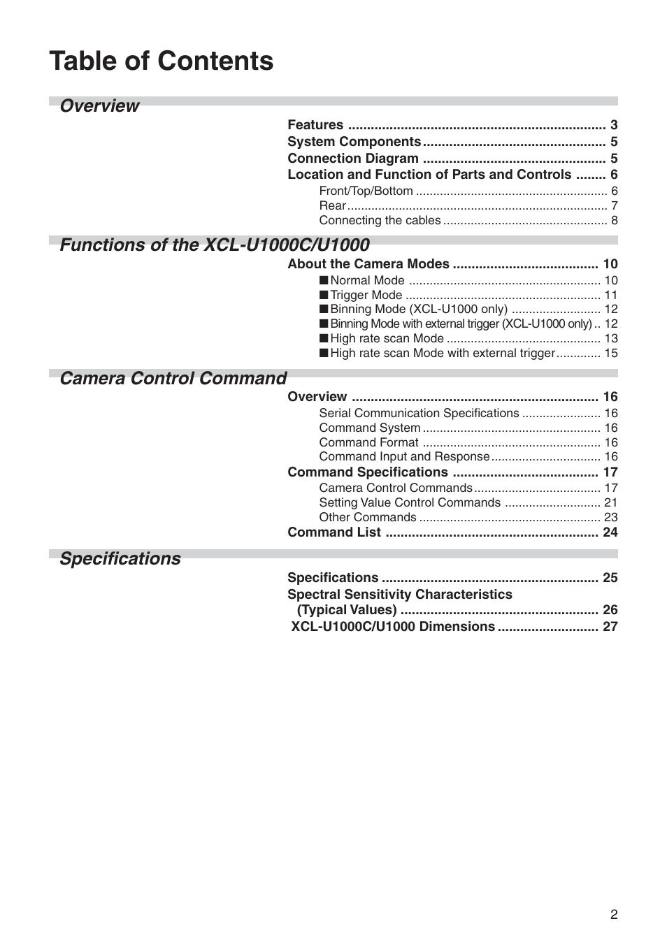 Sony XCL-U1000 User Manual | Page 2 / 27