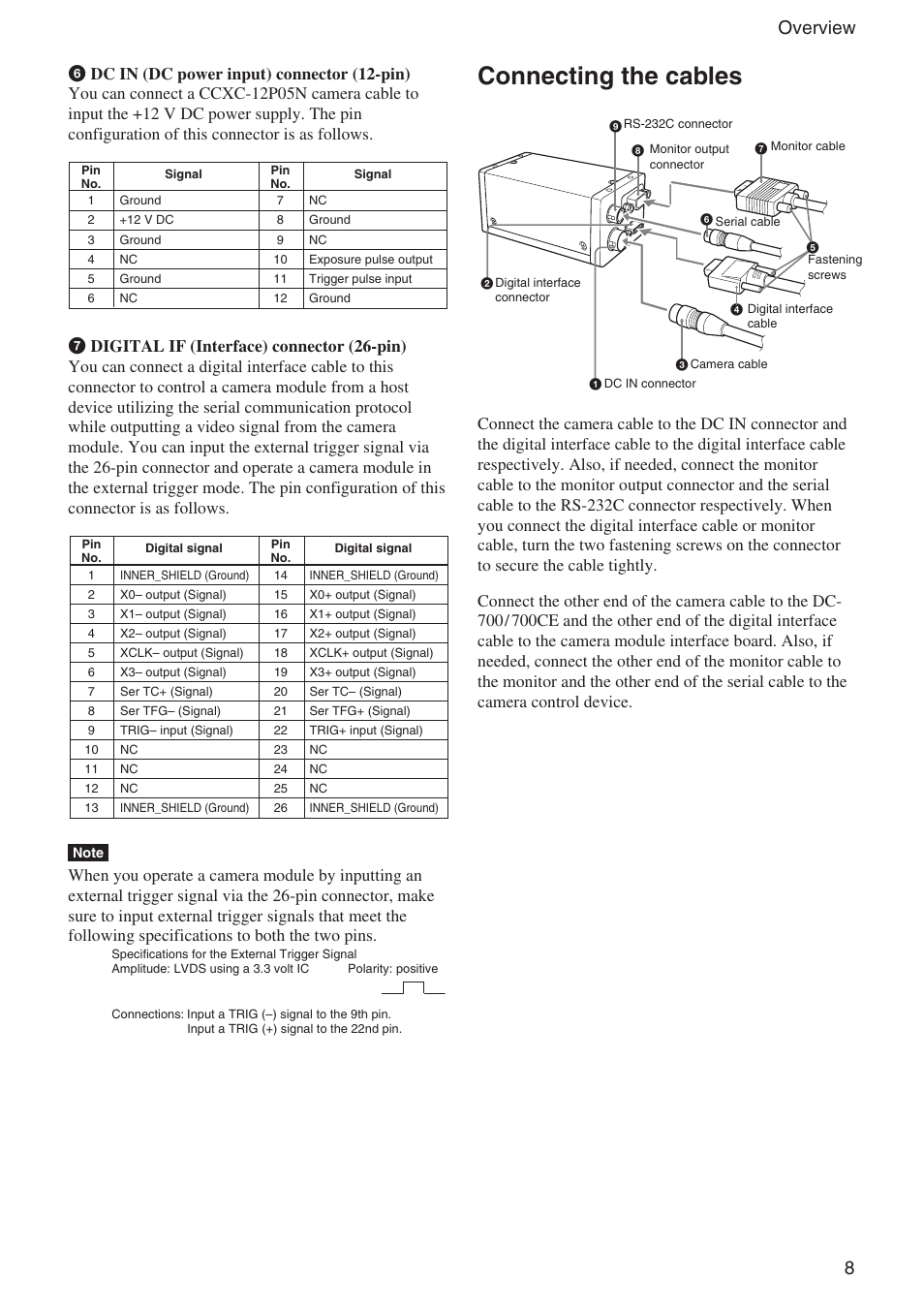 Connecting the cables, 8overview | Sony XCL-U1000 User Manual | Page 8 / 27