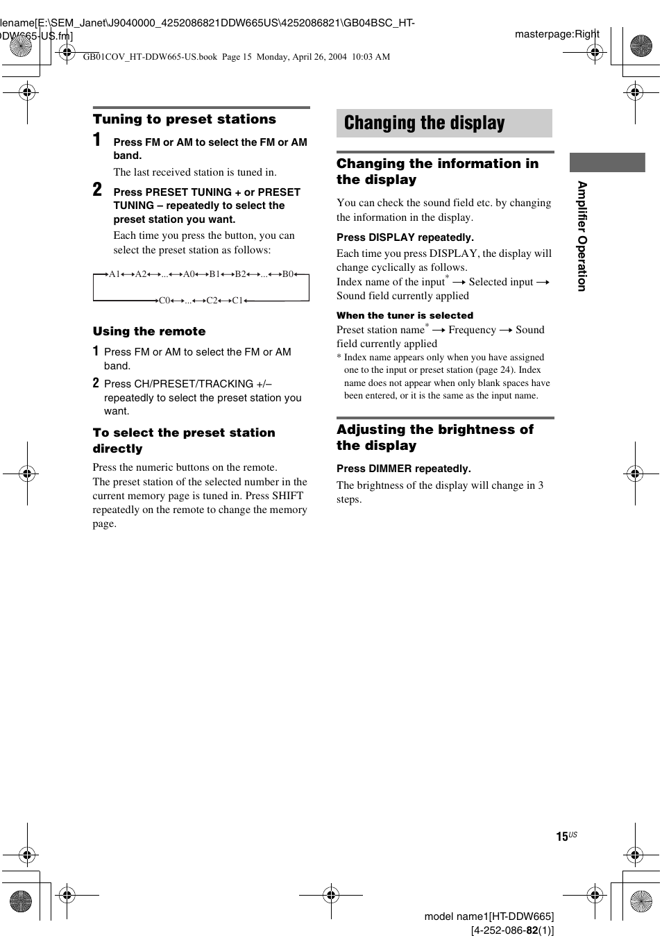 Changing the display | Sony HT-DDW665 User Manual | Page 15 / 36