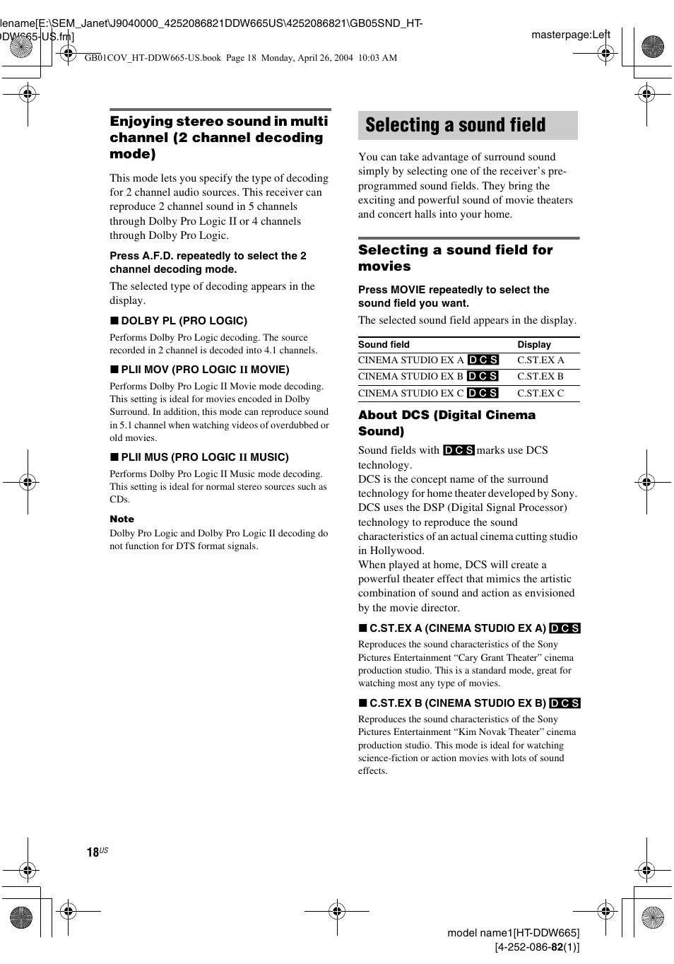 Selecting a sound field, Selecting a sound field for movies | Sony HT-DDW665 User Manual | Page 18 / 36