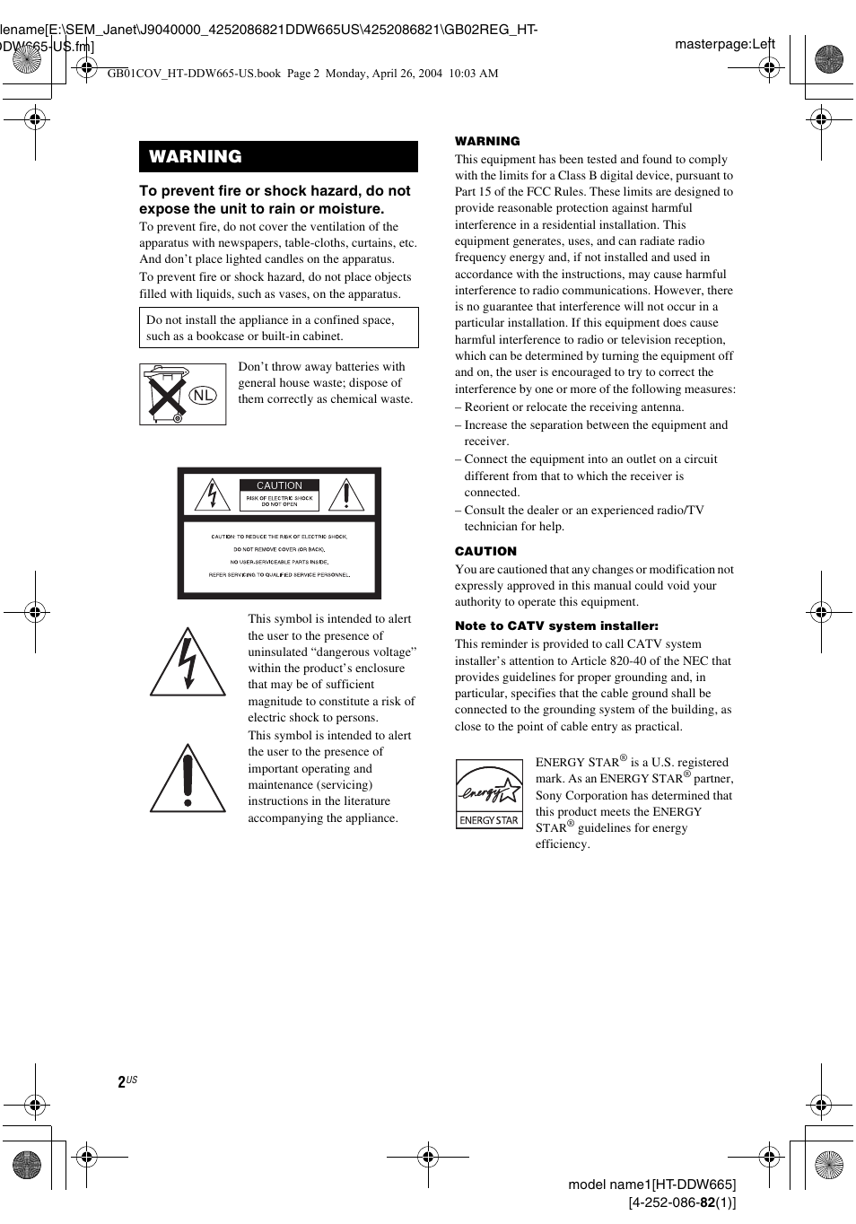 Warning | Sony HT-DDW665 User Manual | Page 2 / 36