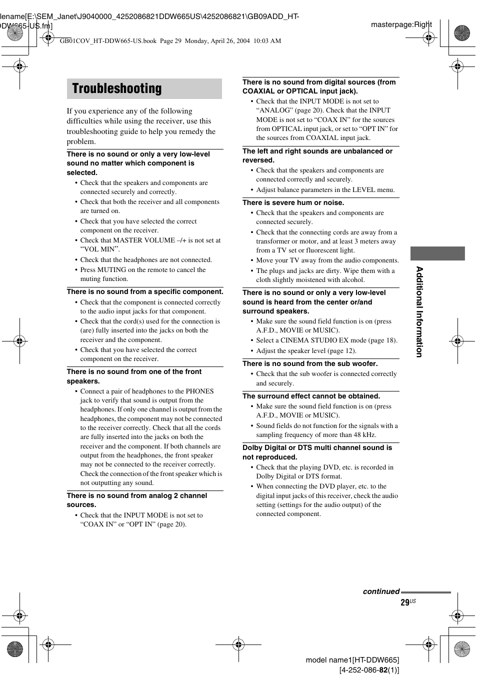 Troubleshooting | Sony HT-DDW665 User Manual | Page 29 / 36