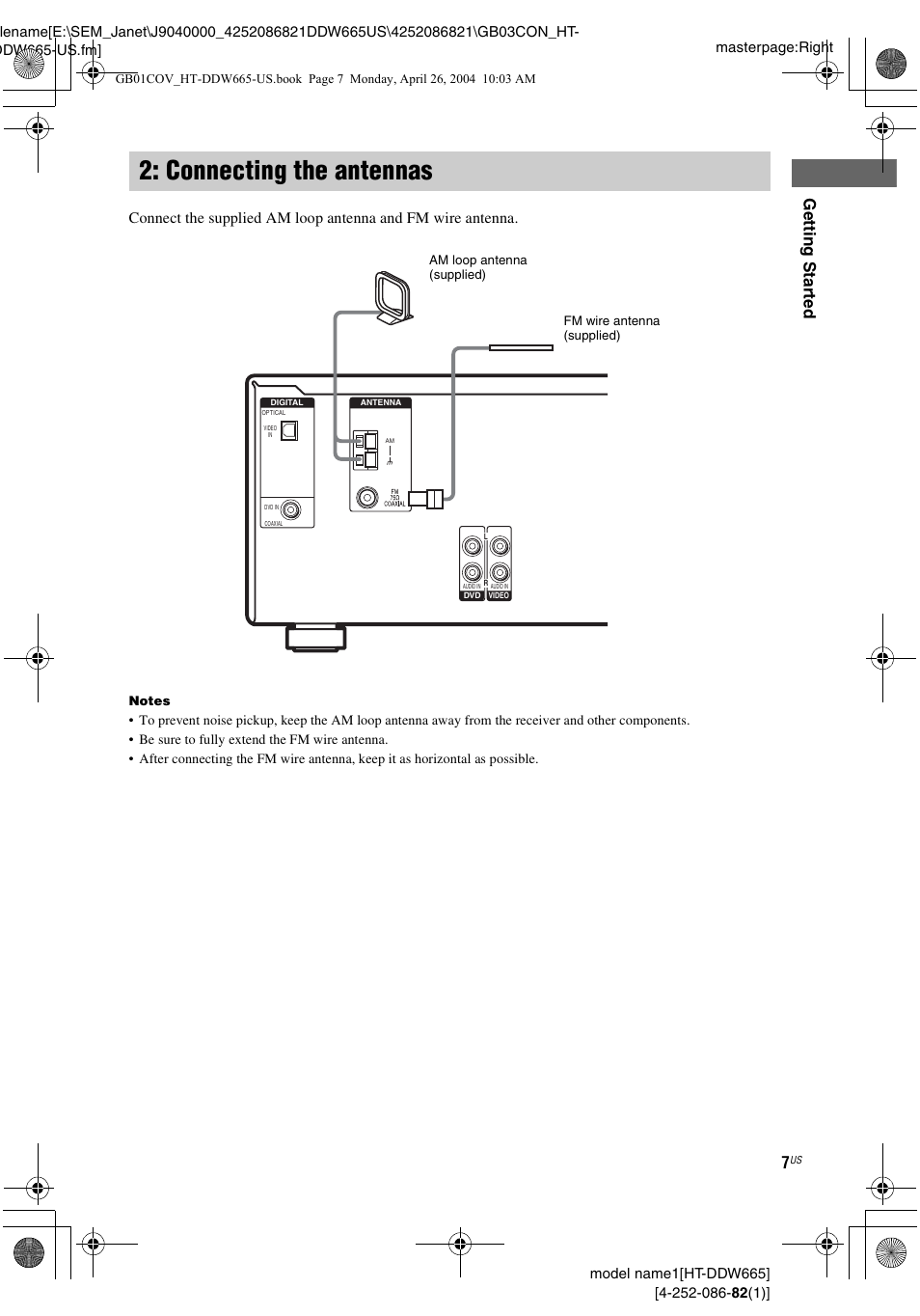 Connecting the antennas, Gettin g star ted | Sony HT-DDW665 User Manual | Page 7 / 36