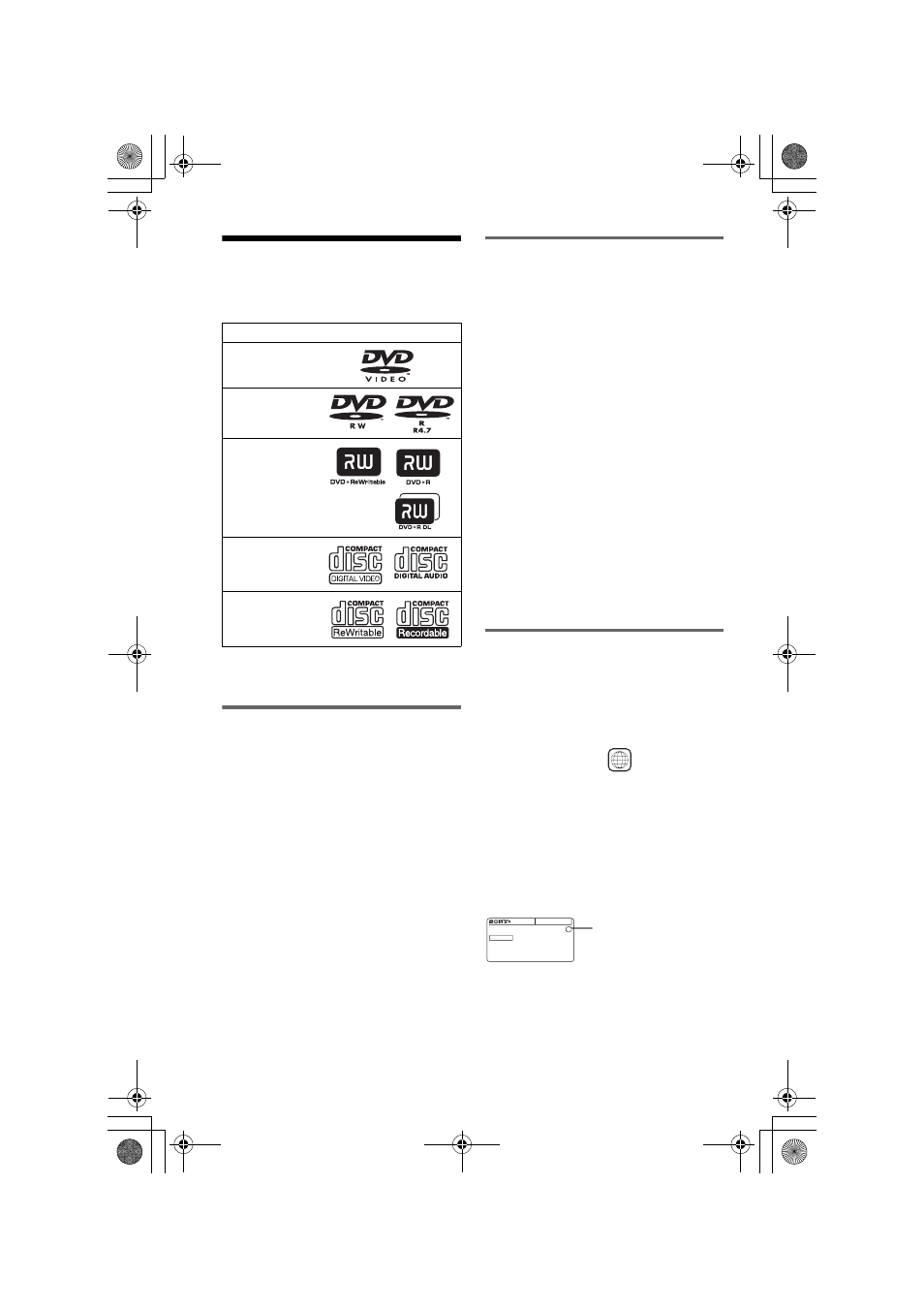 L1 - this player can play the following discs, This player can play the following discs, Example of discs that the player cannot play | Region code | Sony DVP-NS45P User Manual | Page 8 / 84