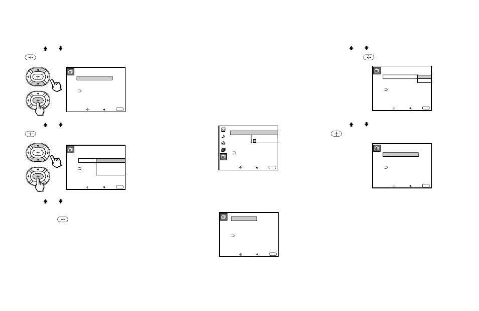 Press v or v to select “on,” and press, Press v or v to select “rating,” and press, Press menu to exit the menu | Press v or v to select “parental lock,” and press, Press v or v to select “off,” and press | Sony KP 43T90 User Manual | Page 41 / 58