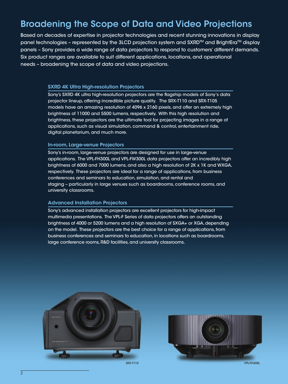 Broadening the scope of data and video projections | Sony SXRD 4K User Manual | Page 2 / 32