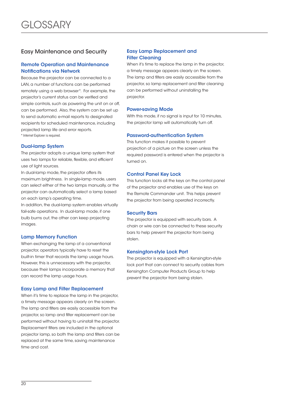 Glossary | Sony SXRD 4K User Manual | Page 20 / 32