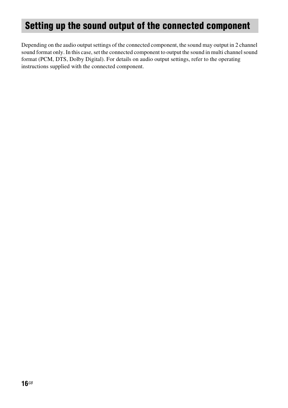 Setting up the sound output of the, Connected component | Sony HT-FS3 User Manual | Page 16 / 68