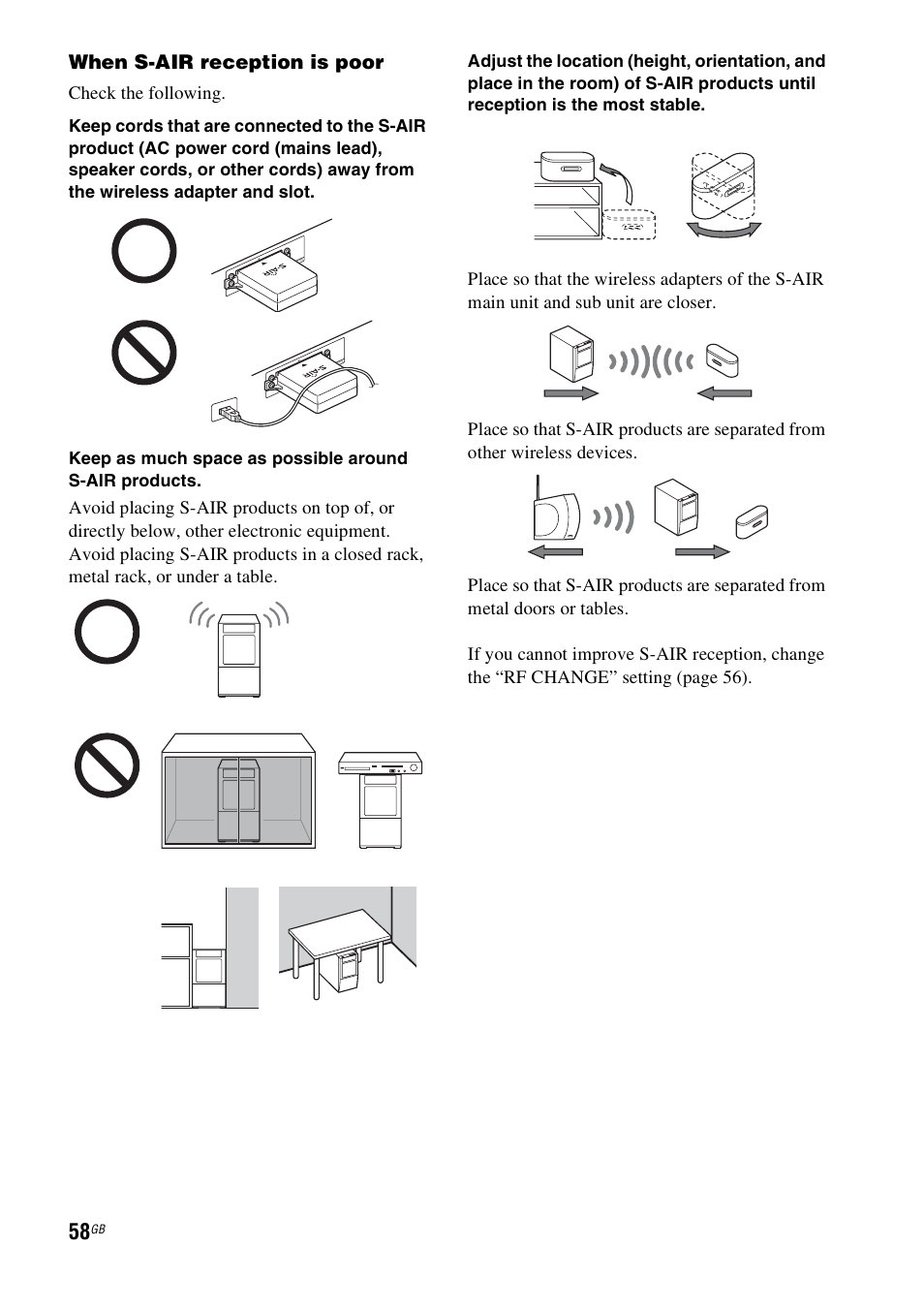 When s-air reception is poor, Check the following | Sony HT-FS3 User Manual | Page 58 / 68