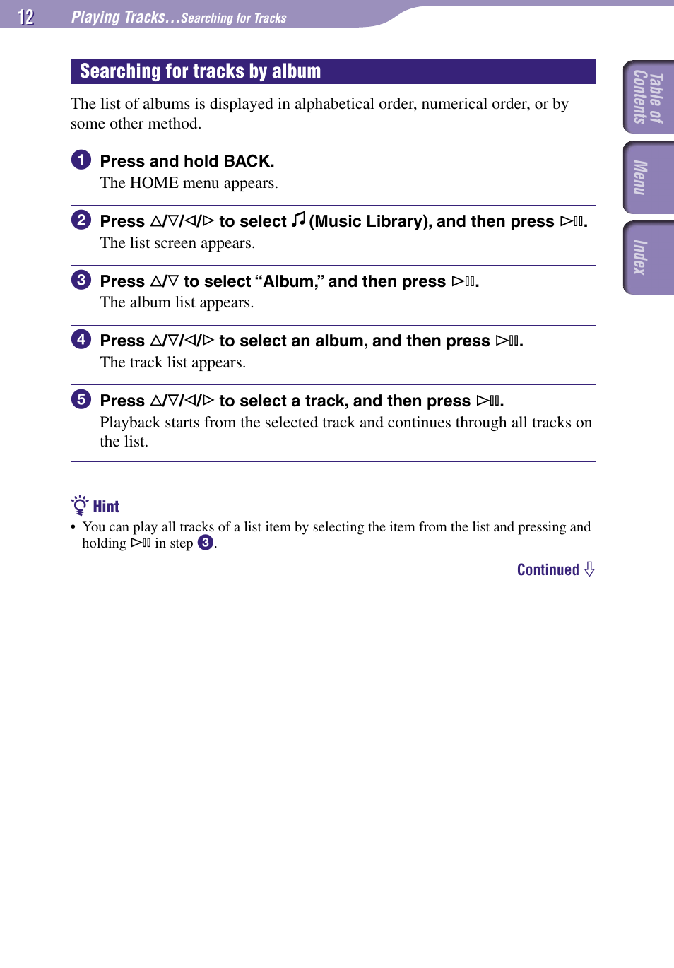 By album, Searching for tracks by album | Sony NW-A3000 Series User Manual | Page 12 / 109