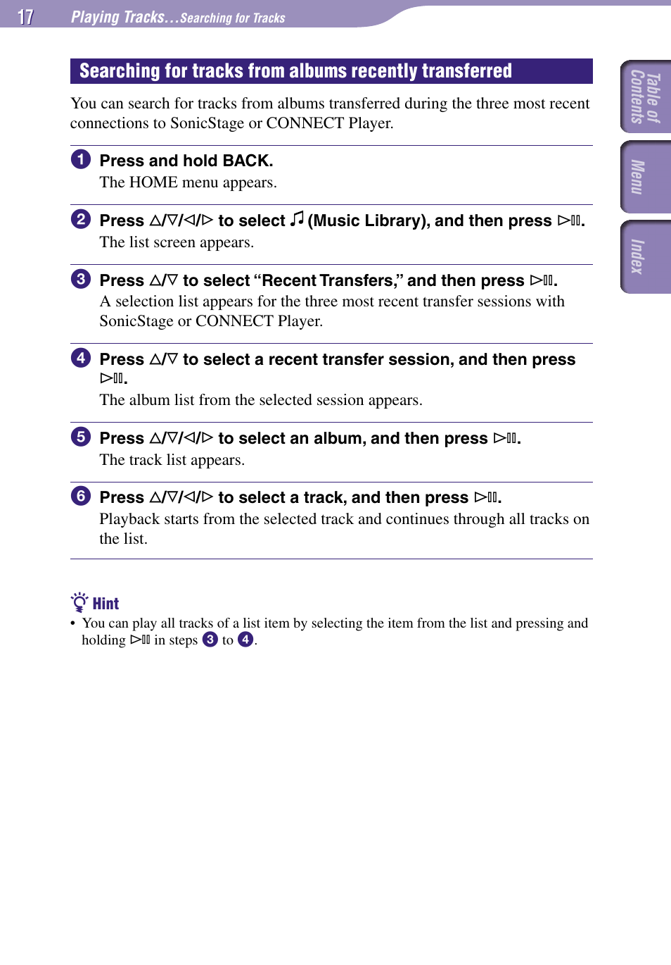 From albums recently transferred | Sony NW-A3000 Series User Manual | Page 17 / 109