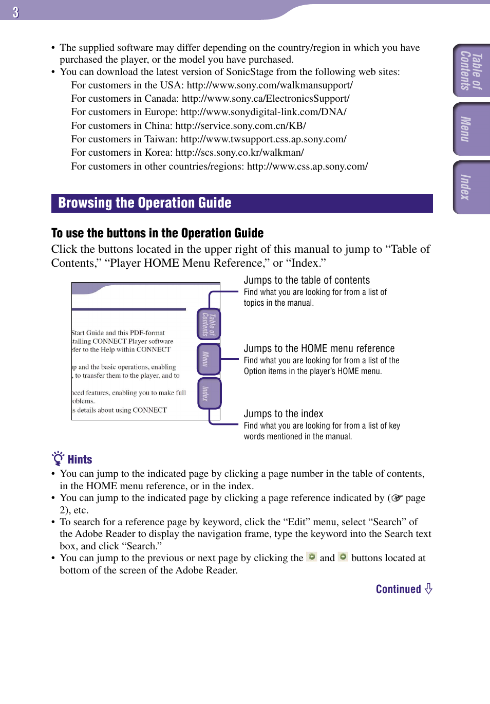 Browsing the operation guide | Sony NW-A3000 Series User Manual | Page 3 / 109
