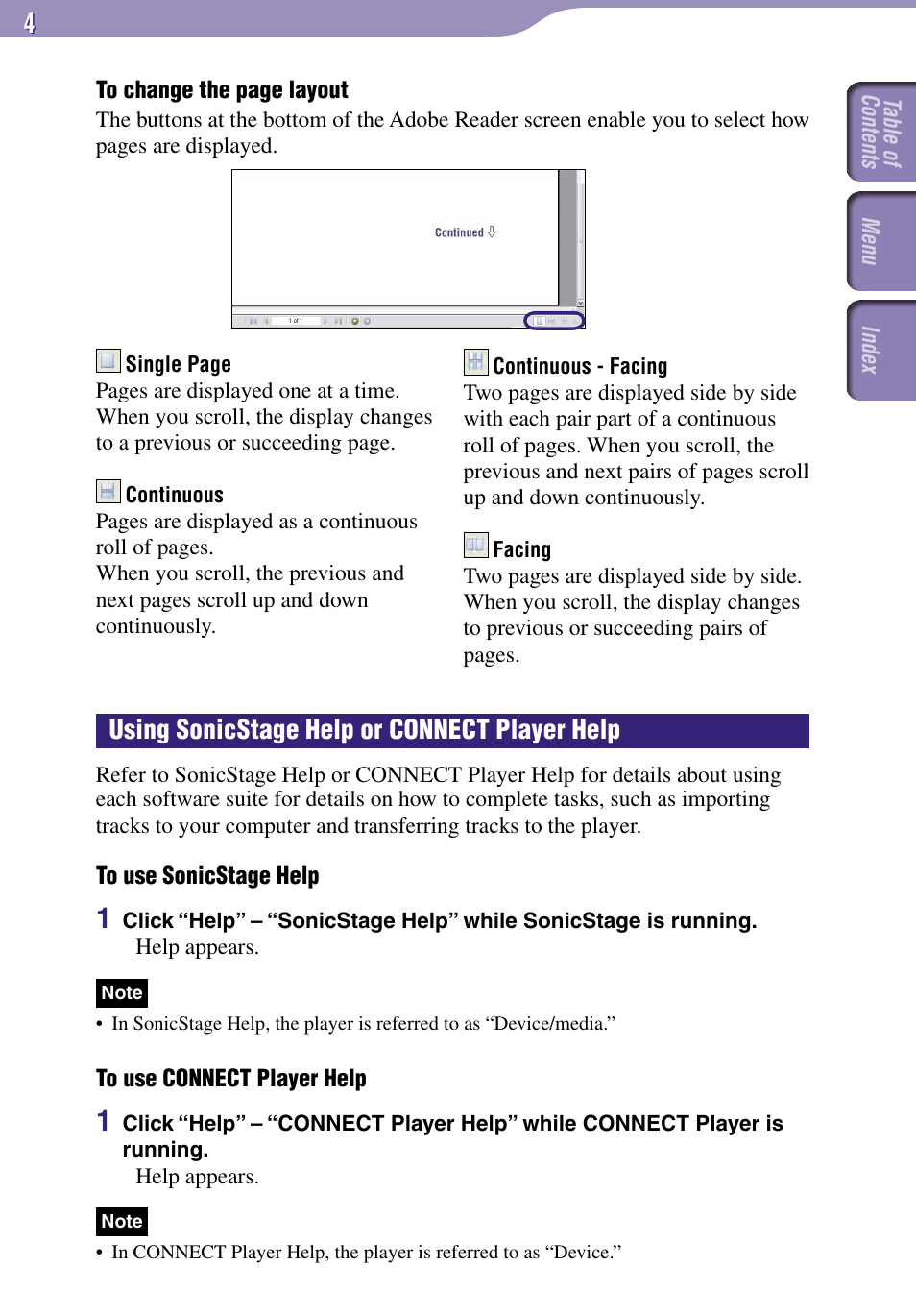 Using sonicstage help or connect player help | Sony NW-A3000 Series User Manual | Page 4 / 109