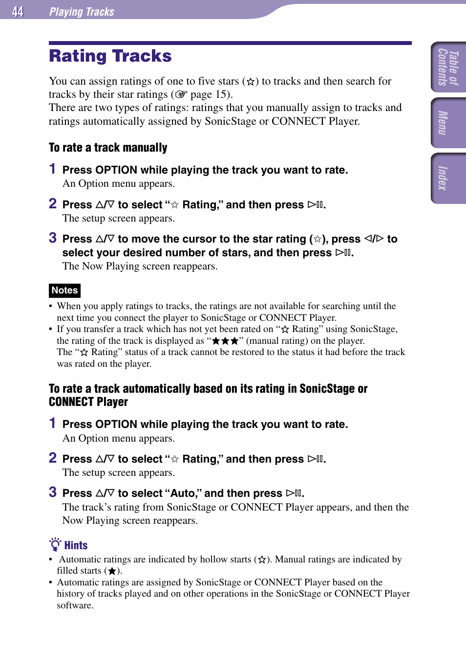 Rating tracks | Sony NW-A3000 Series User Manual | Page 44 / 109