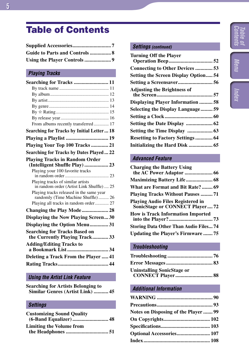 Sony NW-A3000 Series User Manual | Page 5 / 109