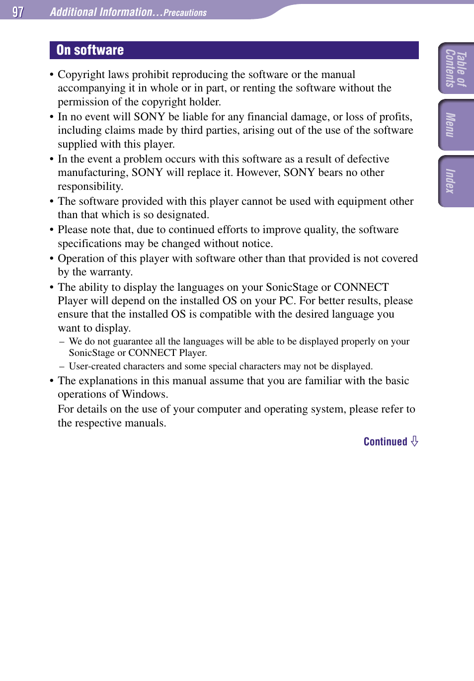On software | Sony NW-A3000 Series User Manual | Page 97 / 109