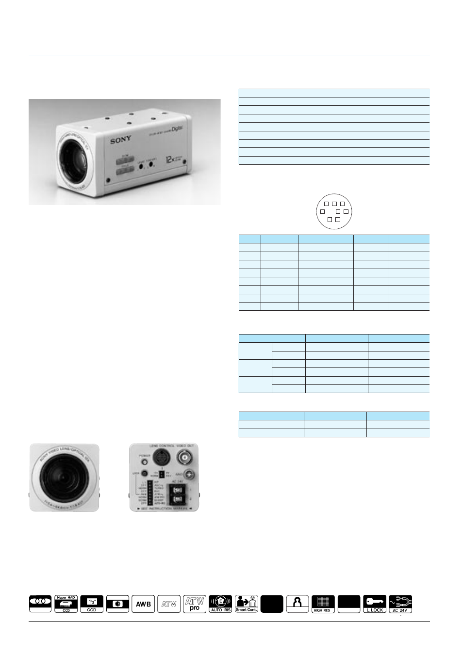 Ssc-cx34p, Colour video cameras, Supplied accessories | Lens connector information, Built-in zoom lens specifications, Built-in zoom lens colour video camera | Sony CCTV Systems User Manual | Page 10 / 75