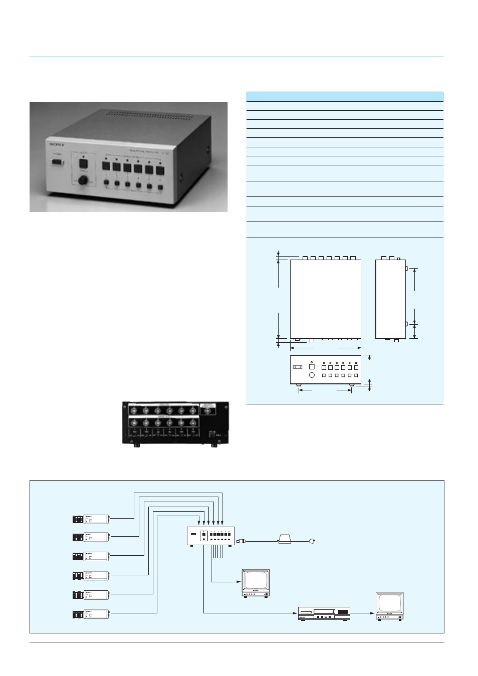 Ys-s6, Switchers, Specifications | Supplied accessory, Ys-s6 typical system, Channel sequential switcher, Operation manual (1) | Sony CCTV Systems User Manual | Page 40 / 75