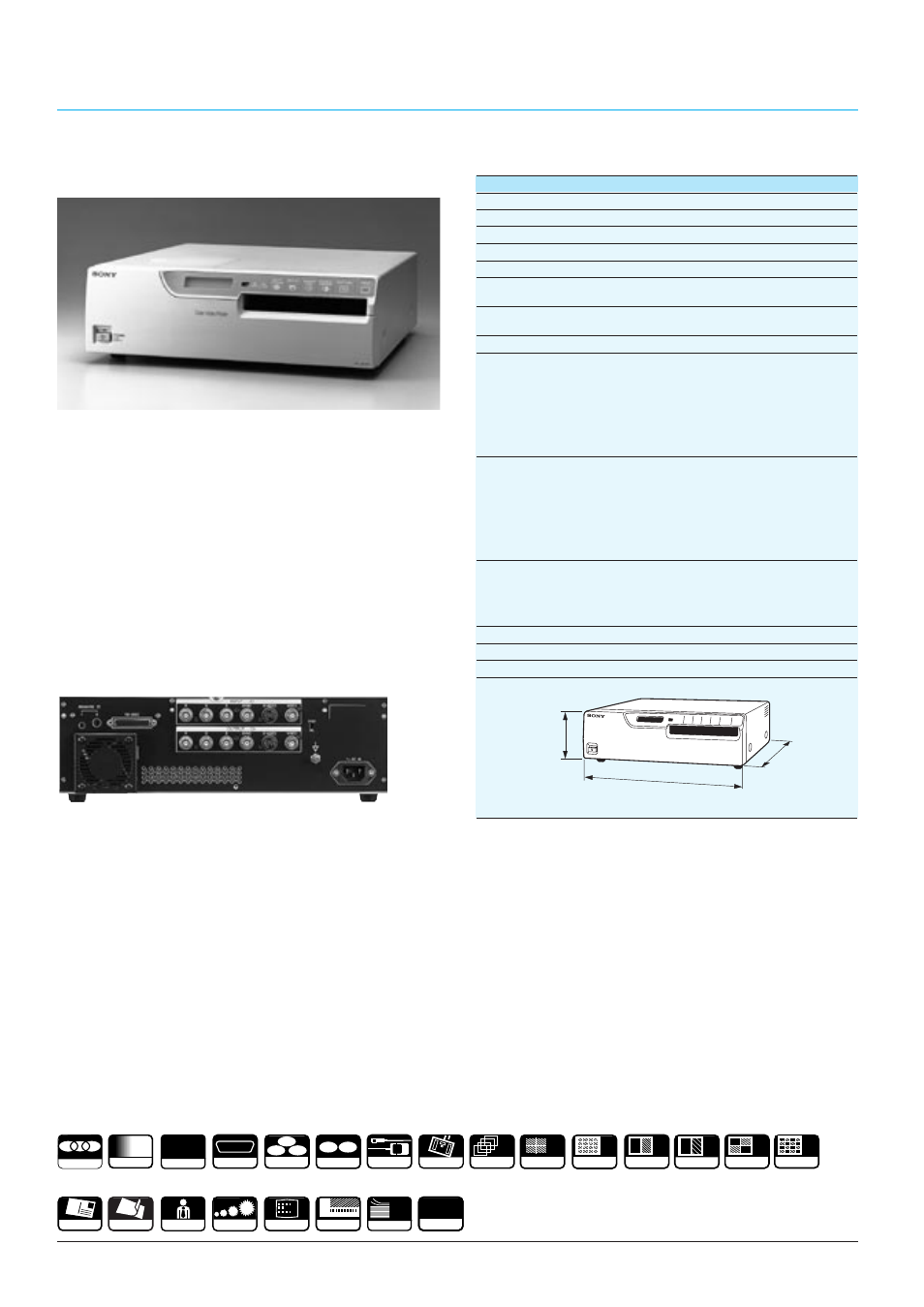 Colour video printers, Supplied accessories, Specifications | Optional accessories, Colour video printer | Sony CCTV Systems User Manual | Page 62 / 75