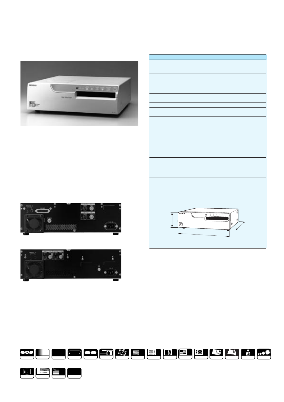 Colour video printers, Supplied accessories, Specifications | Optional accessories, Colour video printer | Sony CCTV Systems User Manual | Page 63 / 75
