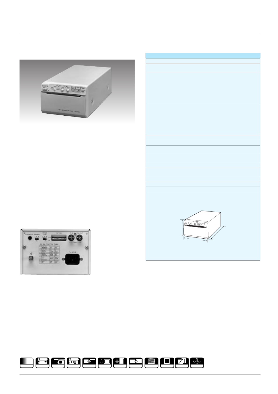 Up-890ce, Monochrome video graphic printers, Specifications | Supplied accessories, Optional accessories, B/w video graphic printer | Sony CCTV Systems User Manual | Page 65 / 75