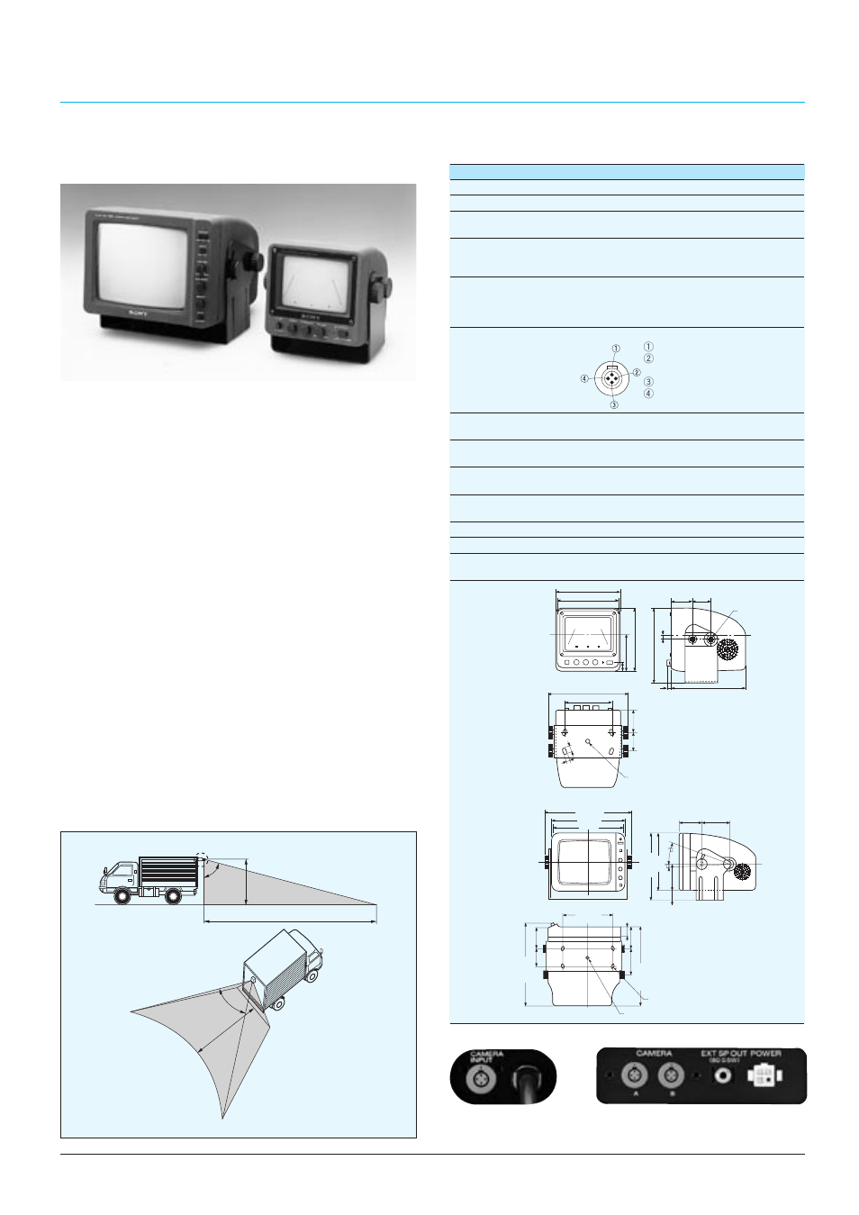Automotive camera and monitors, Supplied accessories, Field of view specifications | Inch/7-inch b/w monitor, Rear panel, Ssm-504am | Sony CCTV Systems User Manual | Page 71 / 75