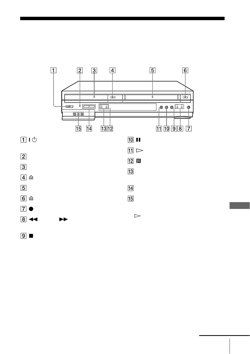 Index to parts and controls, Front panel | Sony SLV-D251P User Manual | Page 107 / 116