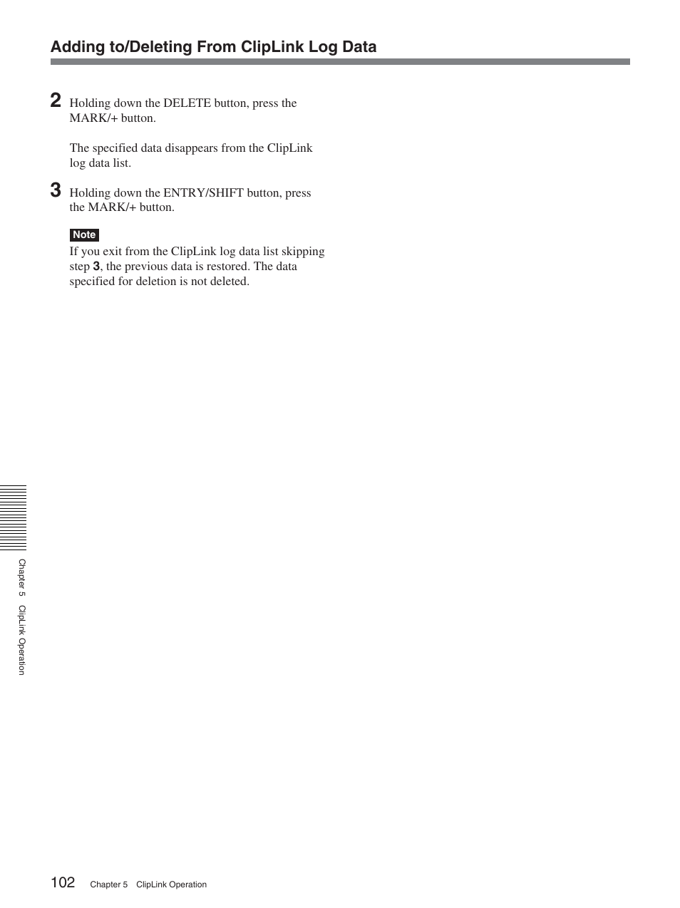 Adding to/deleting from cliplink log data | Sony DSR-2000AP User Manual | Page 102 / 150