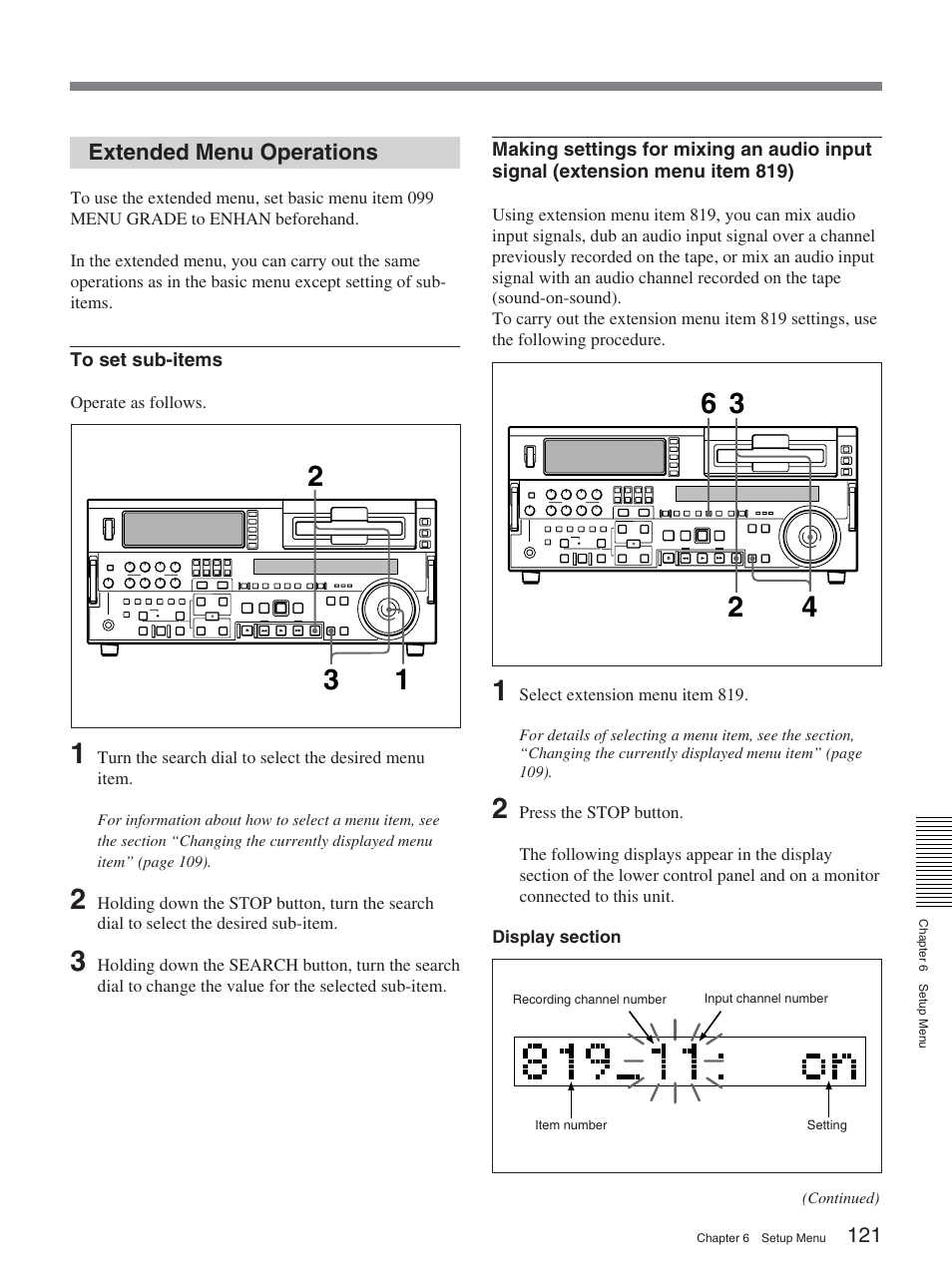 Extended menu operations | Sony DSR-2000AP User Manual | Page 121 / 150