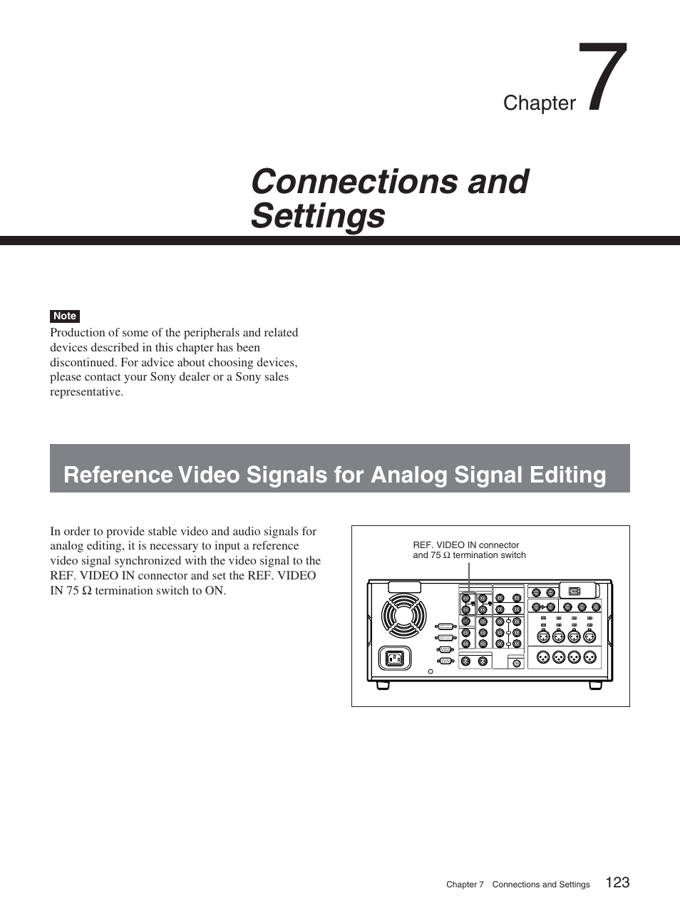 Chapter 7 connections and settings, Reference video signals for analog signal editing, Connections and settings | Sony DSR-2000AP User Manual | Page 123 / 150