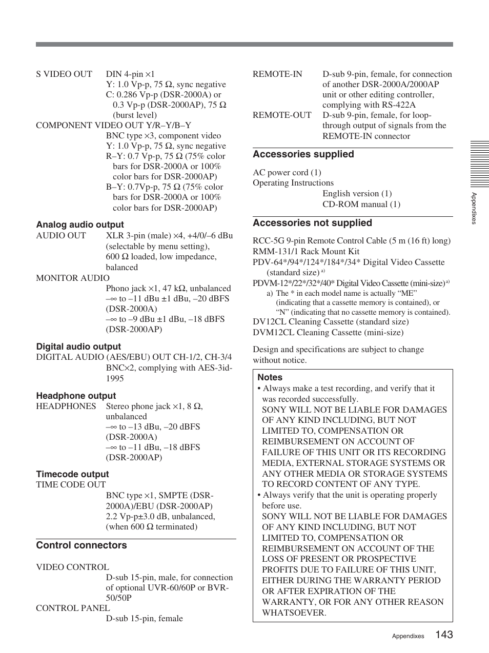 Sony DSR-2000AP User Manual | Page 143 / 150