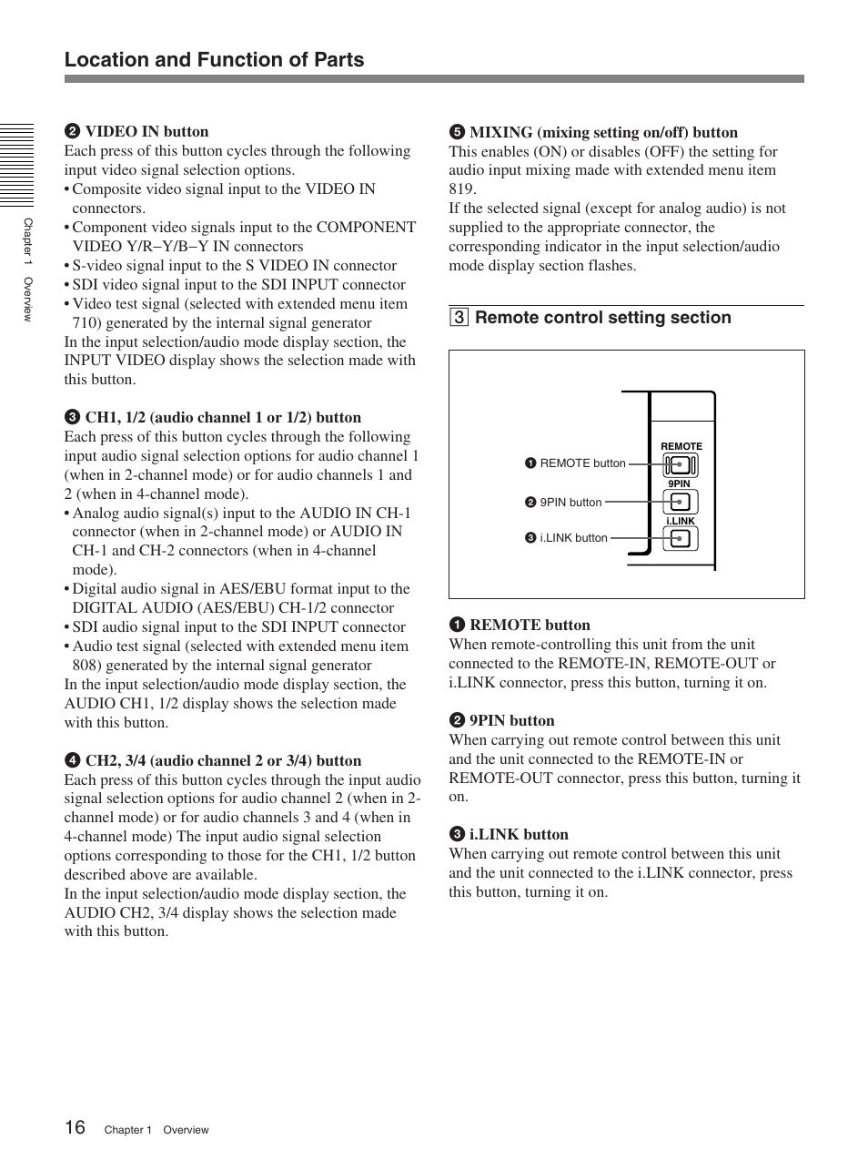 Location and function of parts | Sony DSR-2000AP User Manual | Page 16 / 150