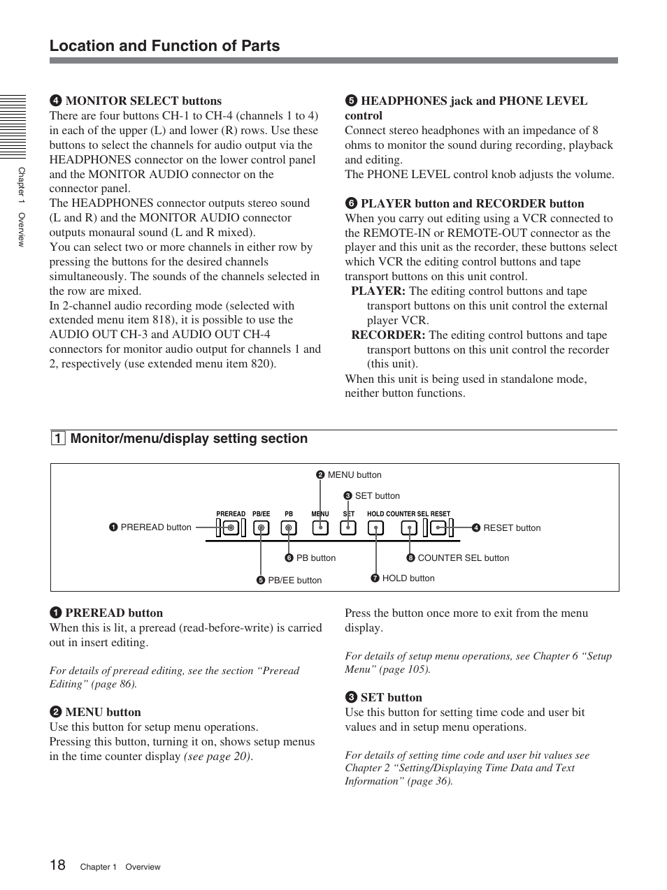 Location and function of parts | Sony DSR-2000AP User Manual | Page 18 / 150