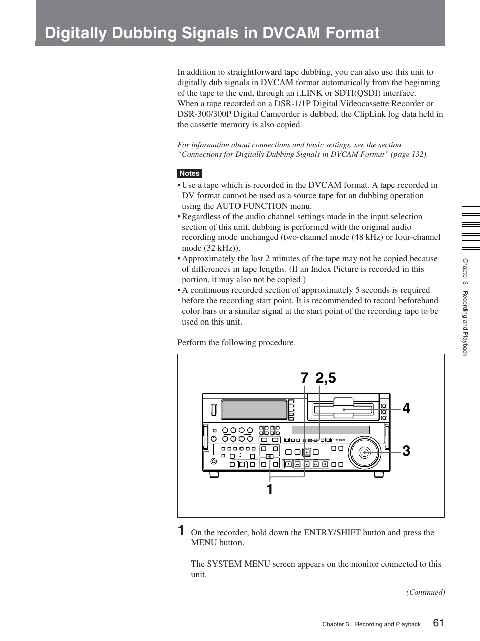 Digitally dubbing signals in dvcam format | Sony DSR-2000AP User Manual | Page 61 / 150