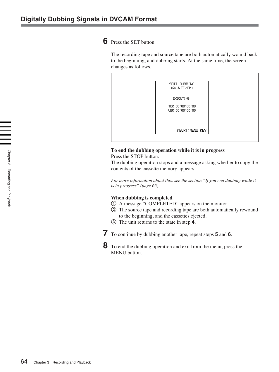 Digitally dubbing signals in dvcam format | Sony DSR-2000AP User Manual | Page 64 / 150