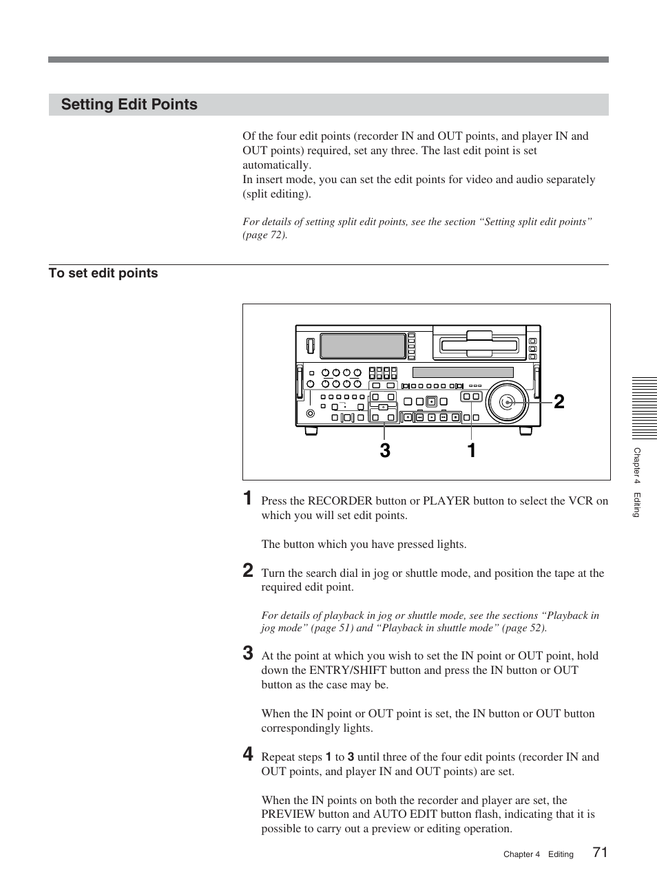 Setting edit points | Sony DSR-2000AP User Manual | Page 71 / 150