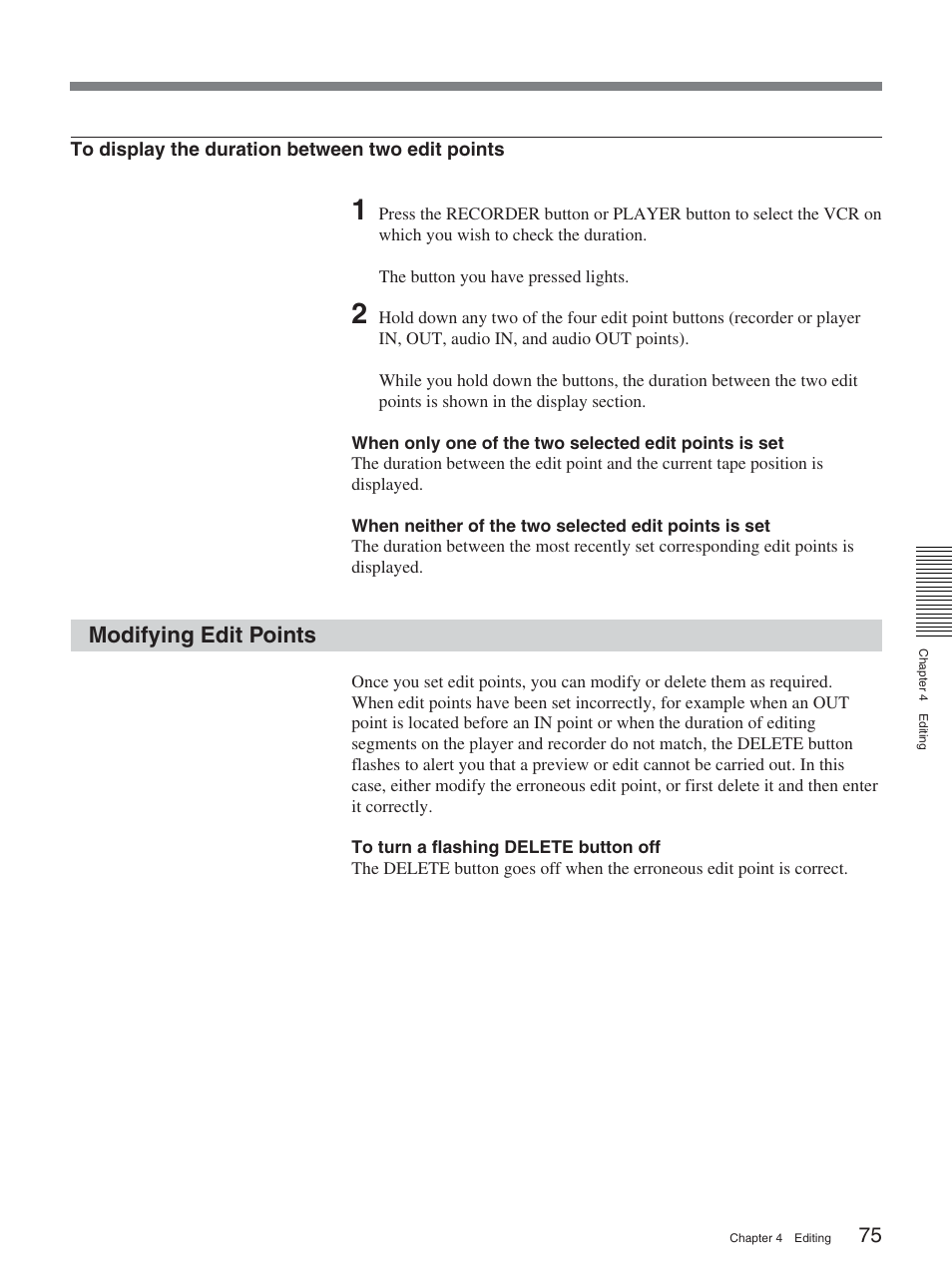 Modifying edit points | Sony DSR-2000AP User Manual | Page 75 / 150