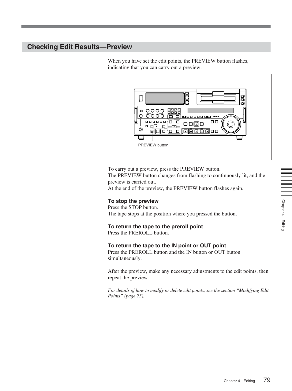 Checking edit results—preview | Sony DSR-2000AP User Manual | Page 79 / 150