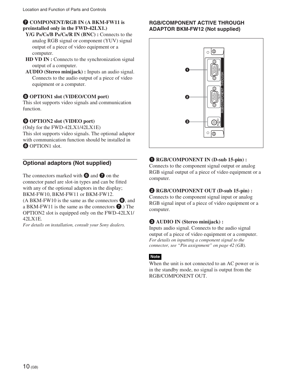Optional adaptors (not supplied) | Sony 32LX1 User Manual | Page 10 / 43