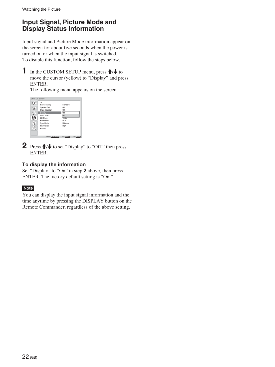 Watching the picture | Sony 32LX1 User Manual | Page 22 / 43