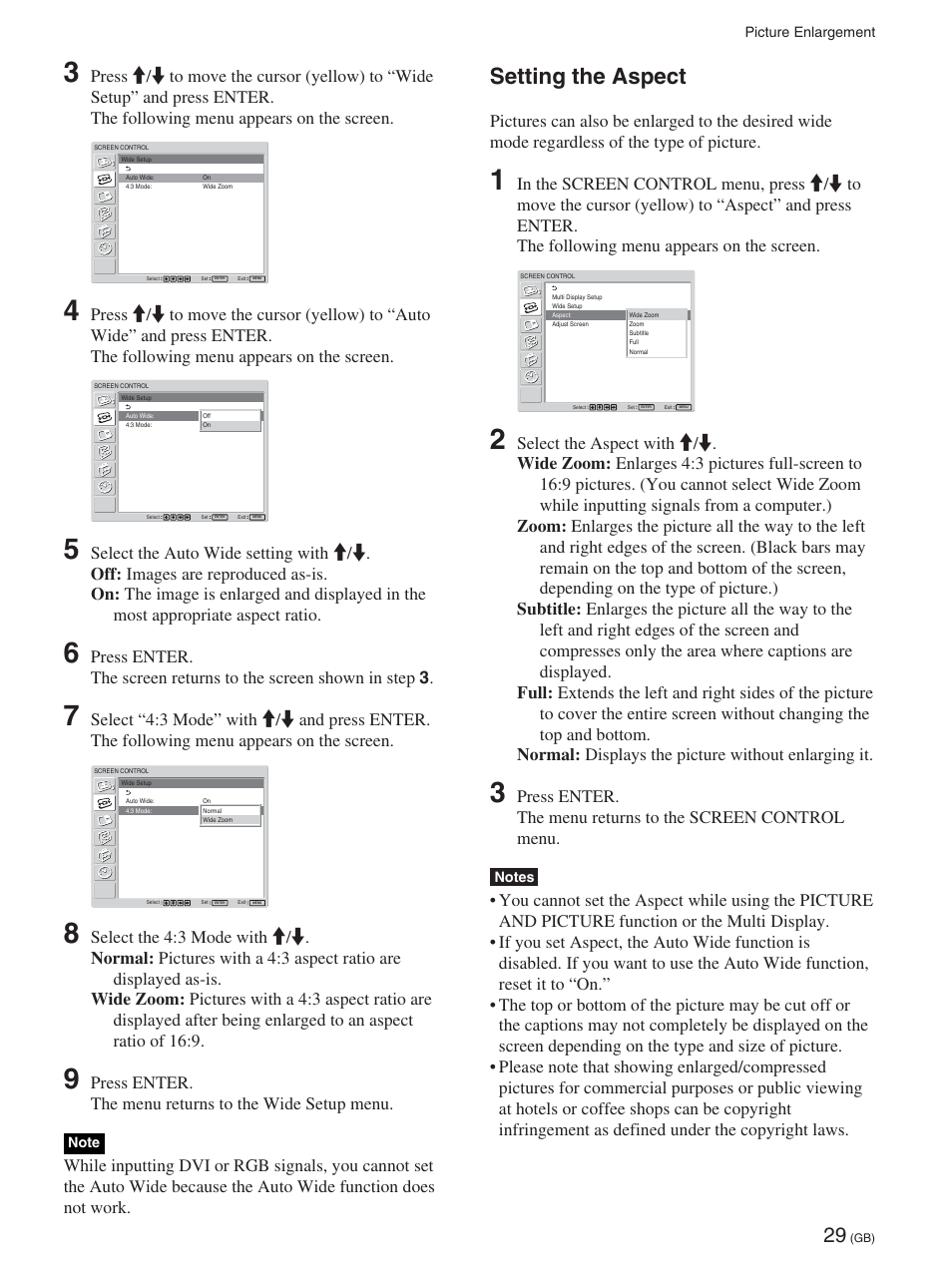 Setting the aspect | Sony 32LX1 User Manual | Page 29 / 43