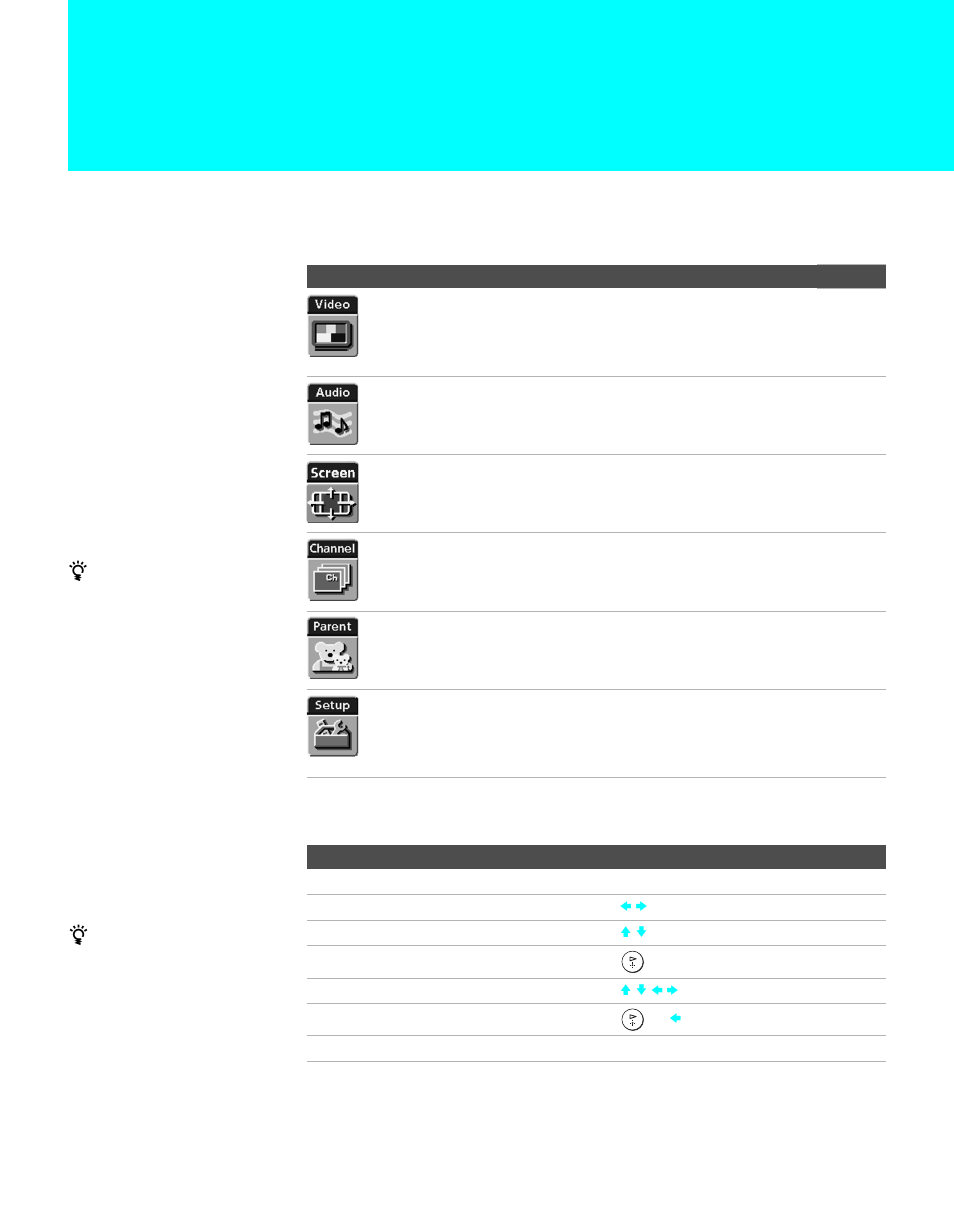 Using the menus, Overview, Navigating through menus | Overview navigating through menus | Sony WEGA KLV30XBR900 User Manual | Page 79 / 112