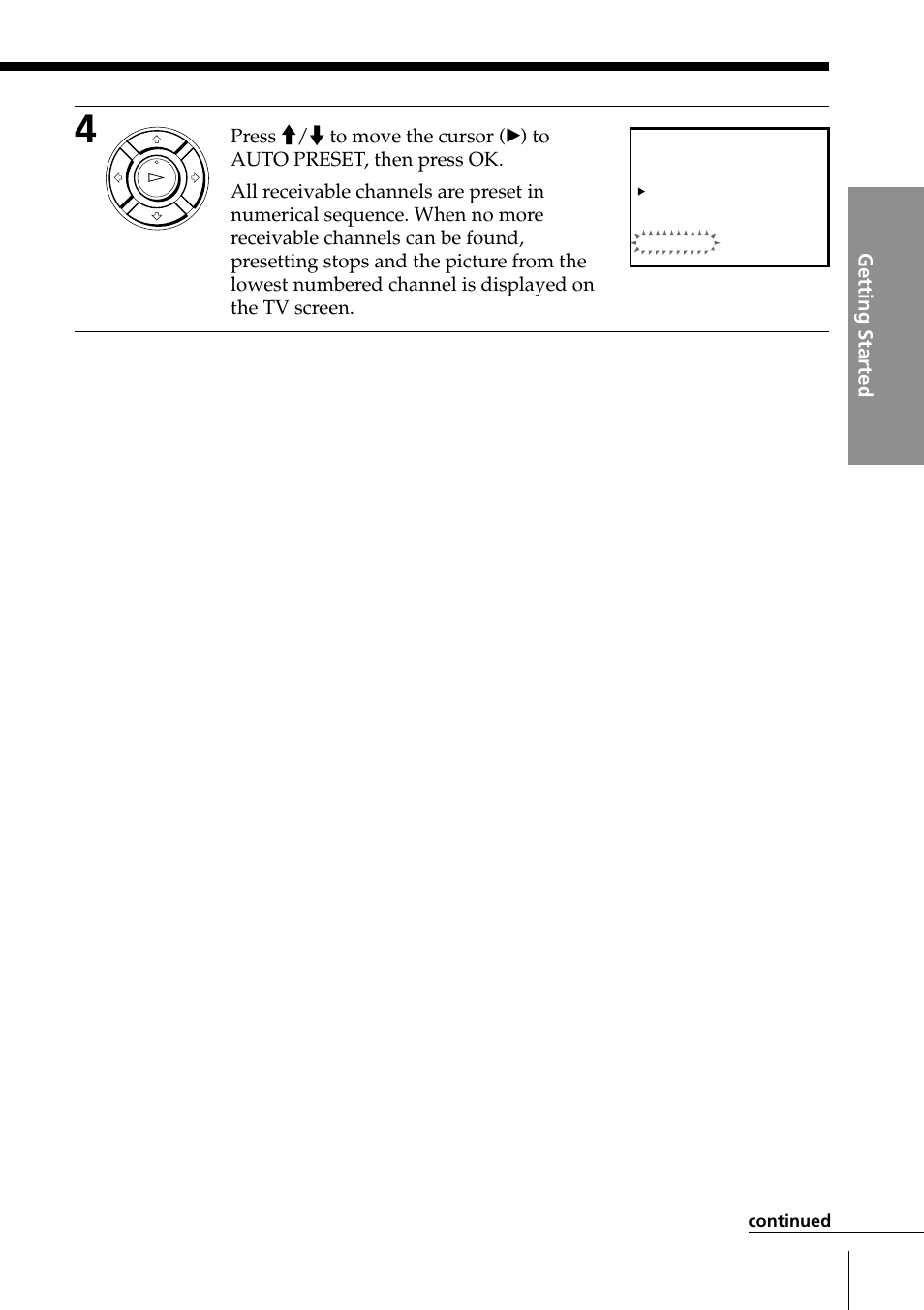 Getting started, Continued | Sony SLV-ED85PS/TH User Manual | Page 13 / 59